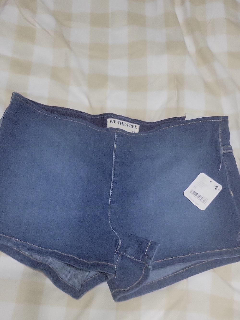 We The Free Dark Blue High-Rise Denim Shorts